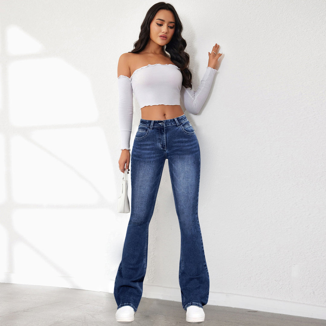 Kvinder Flared Jeans i Vintage Stil med Høj Talje Stilla