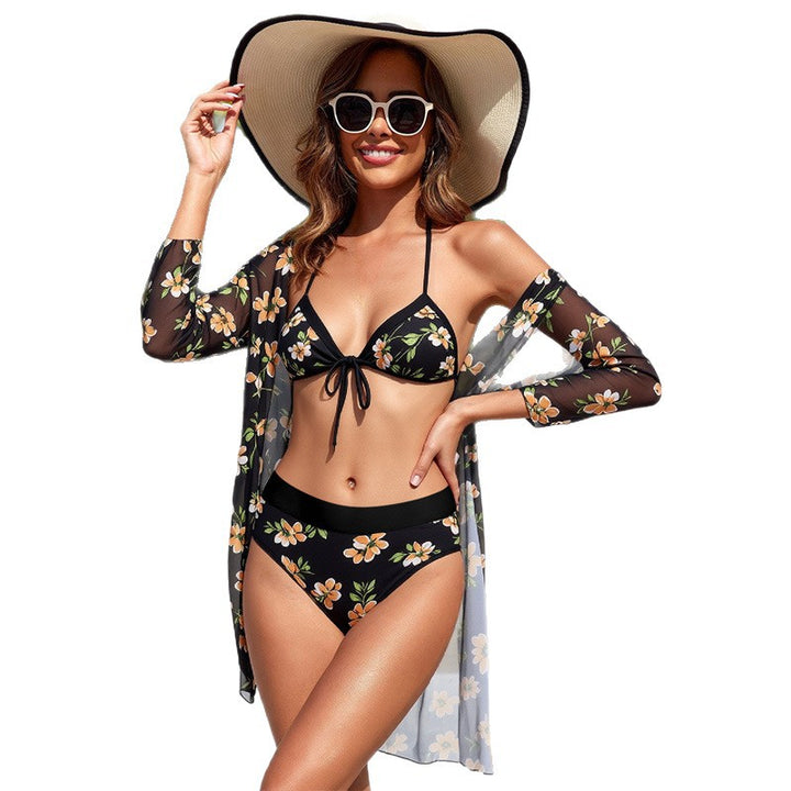 Dame bikini-sæt med floral indpakningsoberste og højtaljede underdele Skovae