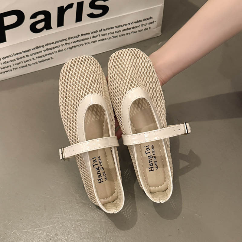 Dame Casual Mesh Mary Jane Ballerinas med justerbar rem Stilla