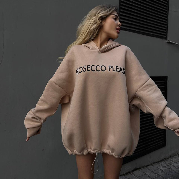 Kvinder Casual Oversized Hoodie med Snor og Ribbet Manchetter Skovae