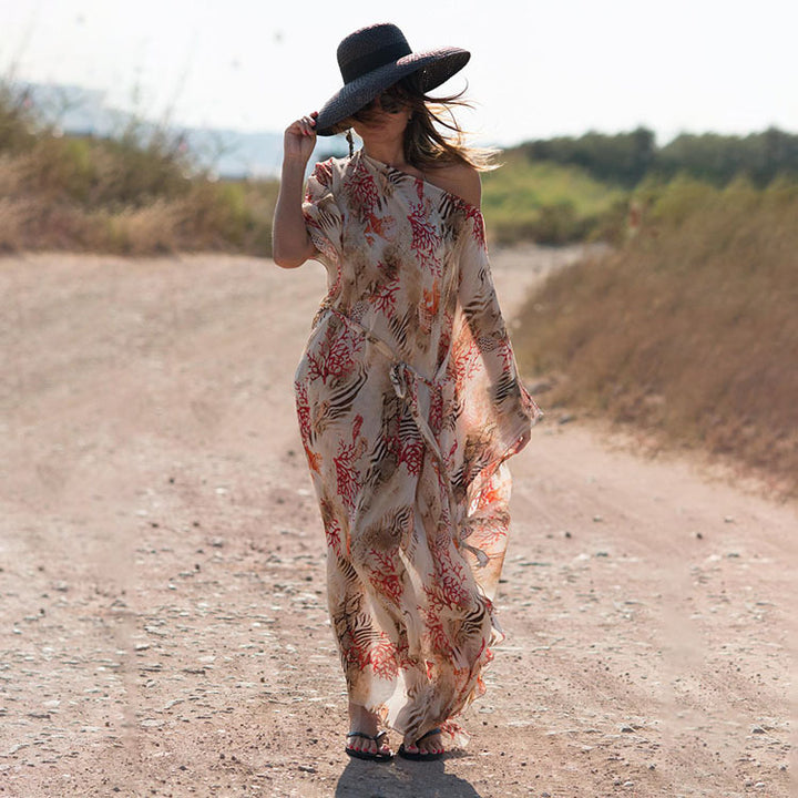 Dame Boho-inspireret strandtunika med løs pasform og båndliv Stilla