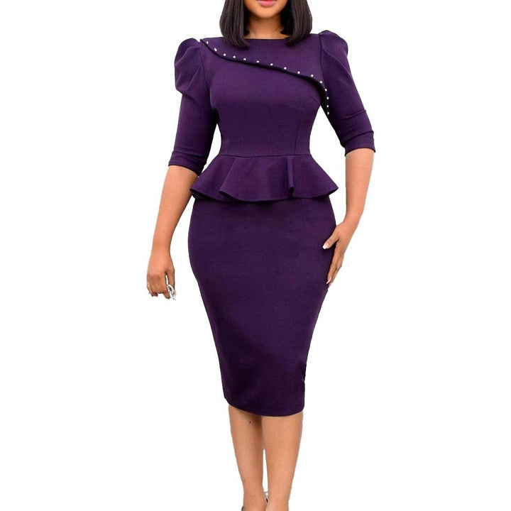 Dame Etuikjole med voluminøs Peplum og dekorative Perle detaljer Stilla