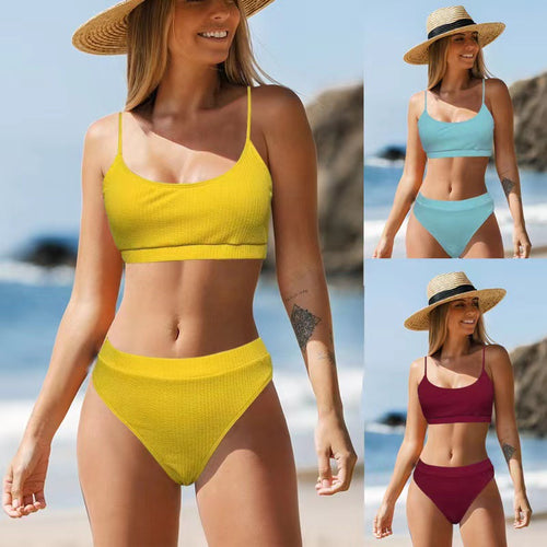 Damer højtskåret bikini-sæt med sporty top Skovae
