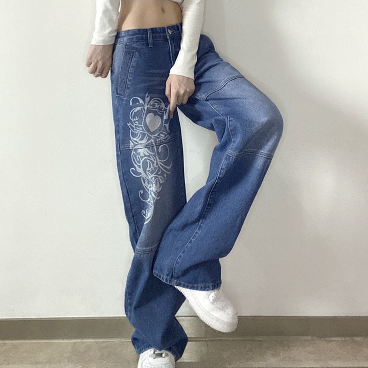 Dame løse højtaljede jeans med kunstneriske detaljer Stilla