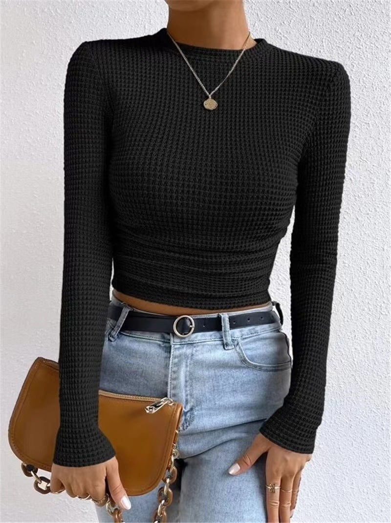 Dame Cropped Langærmet T-shirt i struktureret materiale med tætsiddende snit Stiila