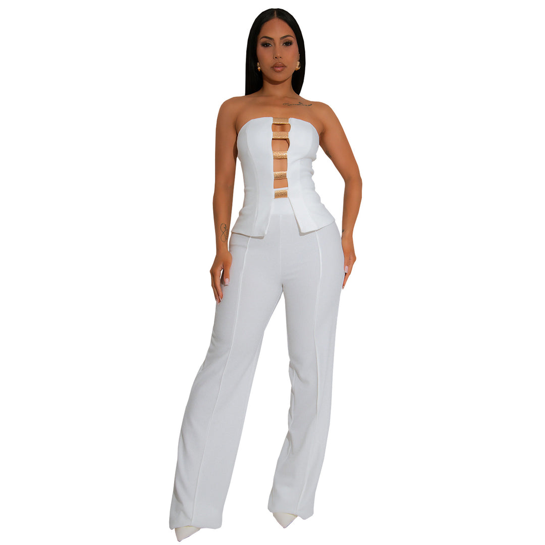Dame strapless jumpsuit med dekorativ udskæring og tætsiddende snit Stilla