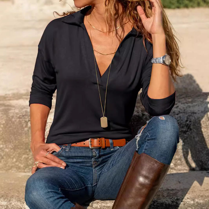 Dame Sporty Longsleeve med V-hals og moderne krave Stilla
