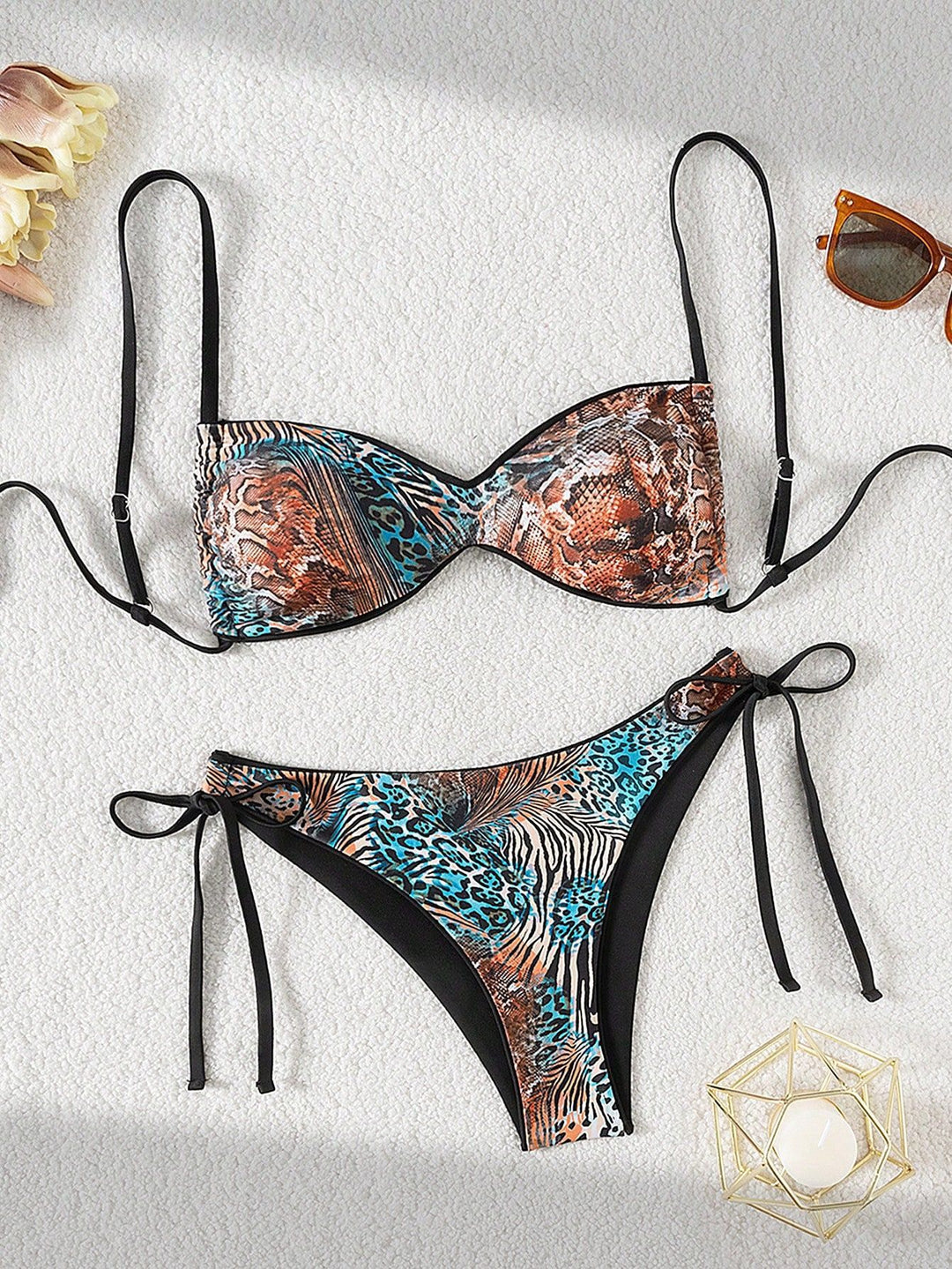 Dame Push-Up Bikini med detaljeret dyreprint og justerbare stropper Skovae