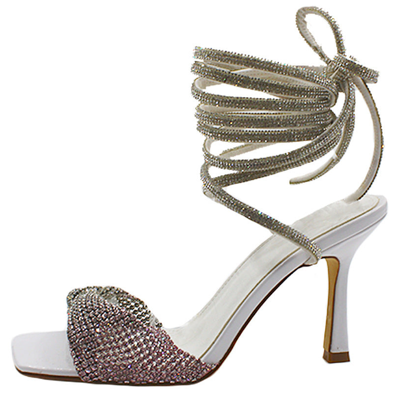Femme Glamorous Pailletter Høje Hæl Sandaler Stilla