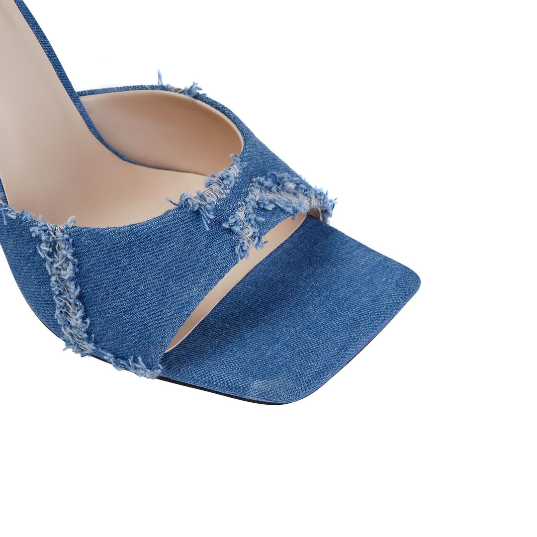 Femme Fashion-Forward Denim Hælesandaler med skulpturel Blokhæl Stilla