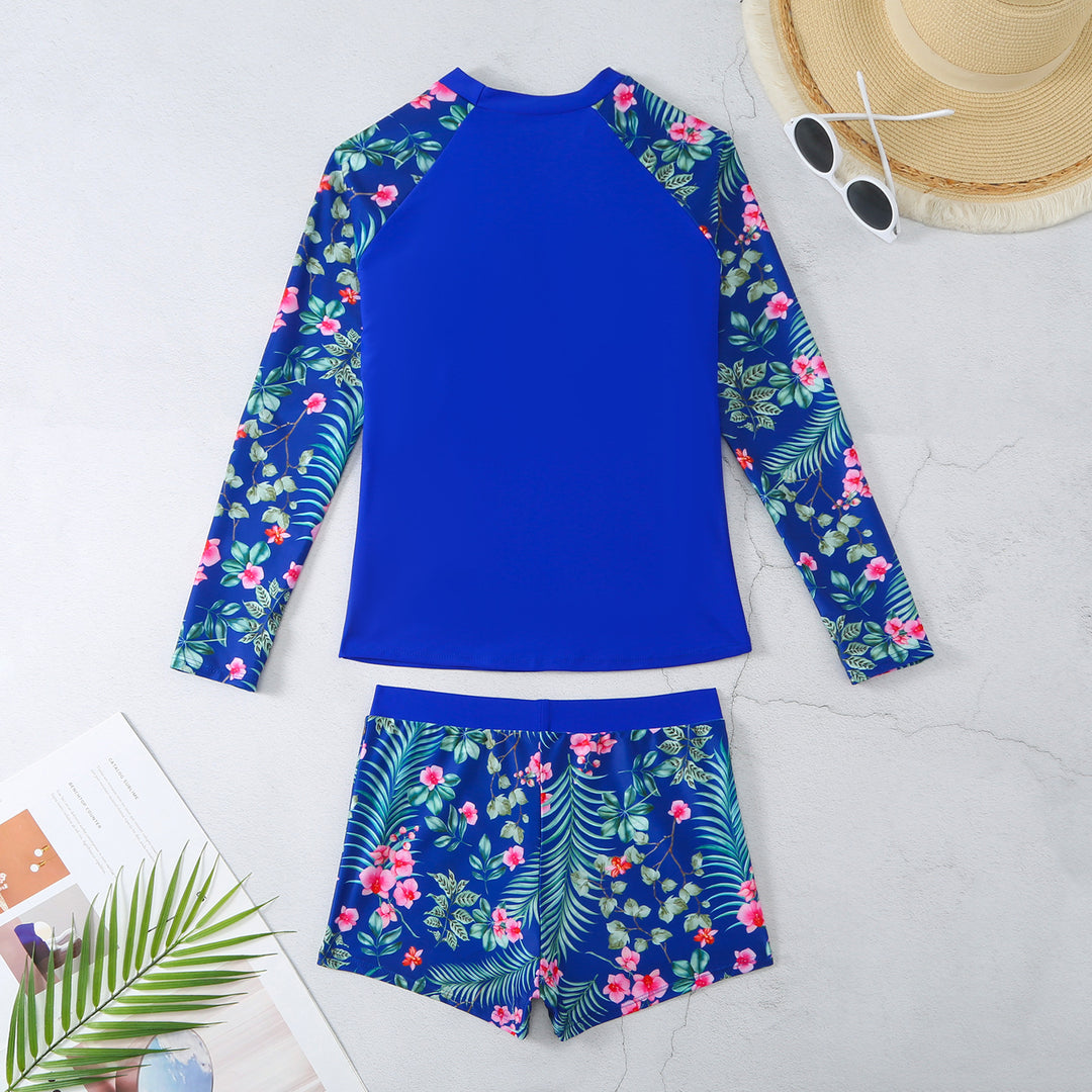 Dame UV-beskyttelse badedragt med lange ærmer og blomster-shorts Stilla