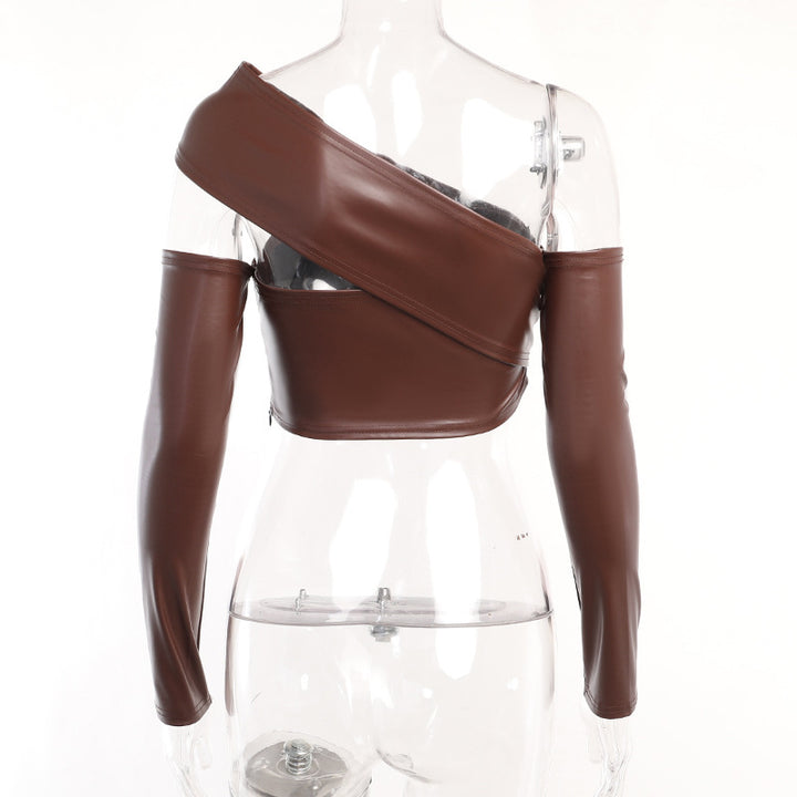 Dame elegant asymmetrisk cropped-top med lange ærmer Skovae