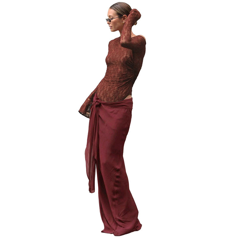 Femme Elegante Ene-Skulder Spids Maxi Kjole Stilla