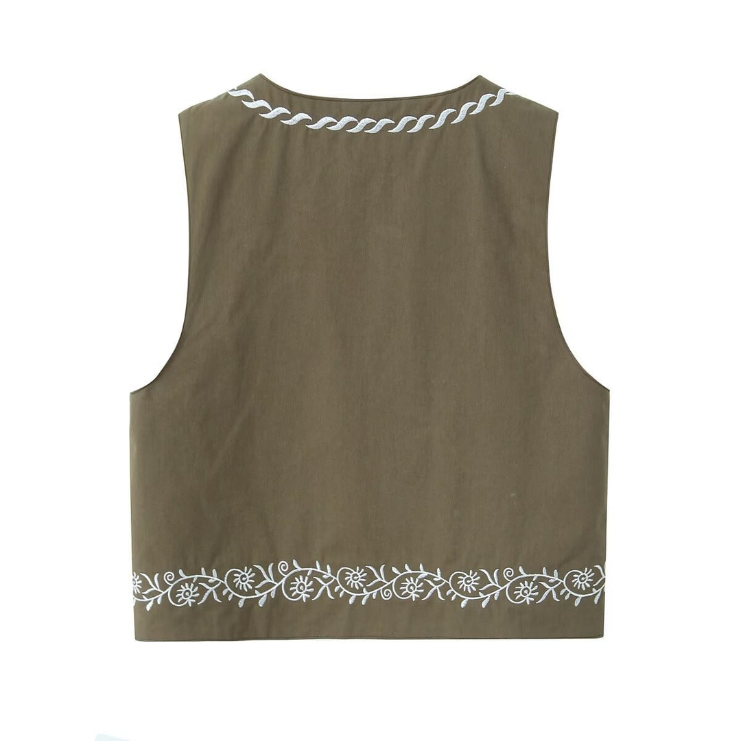 Dame broderet vest uden ærmer med elegant design Stilla