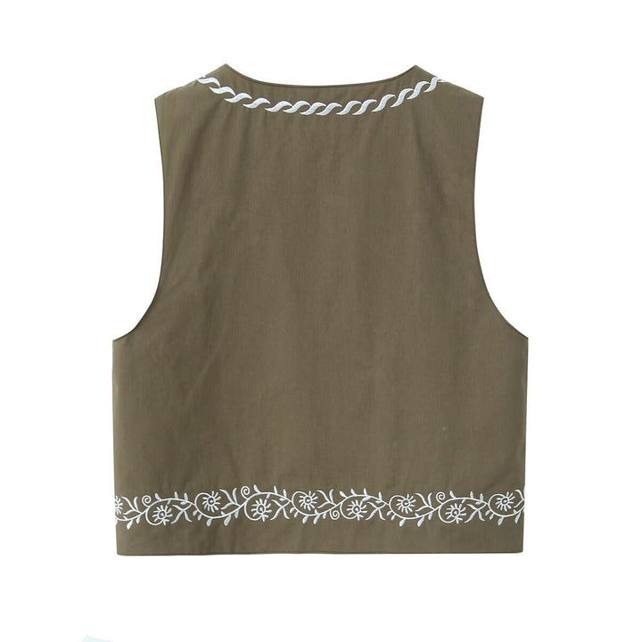 Dame broderet vest uden ærmer med elegant design Stilla