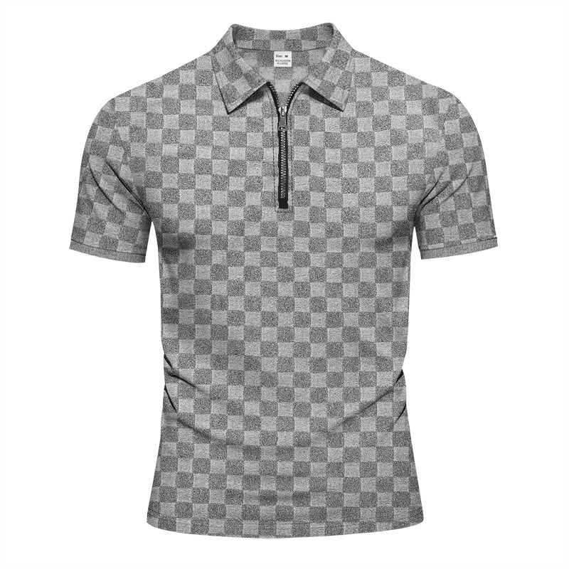 Herren nan kort halvlyn poloshirt i struktureret wafflestrik med skjortekrave og figursyet pasform Skovae