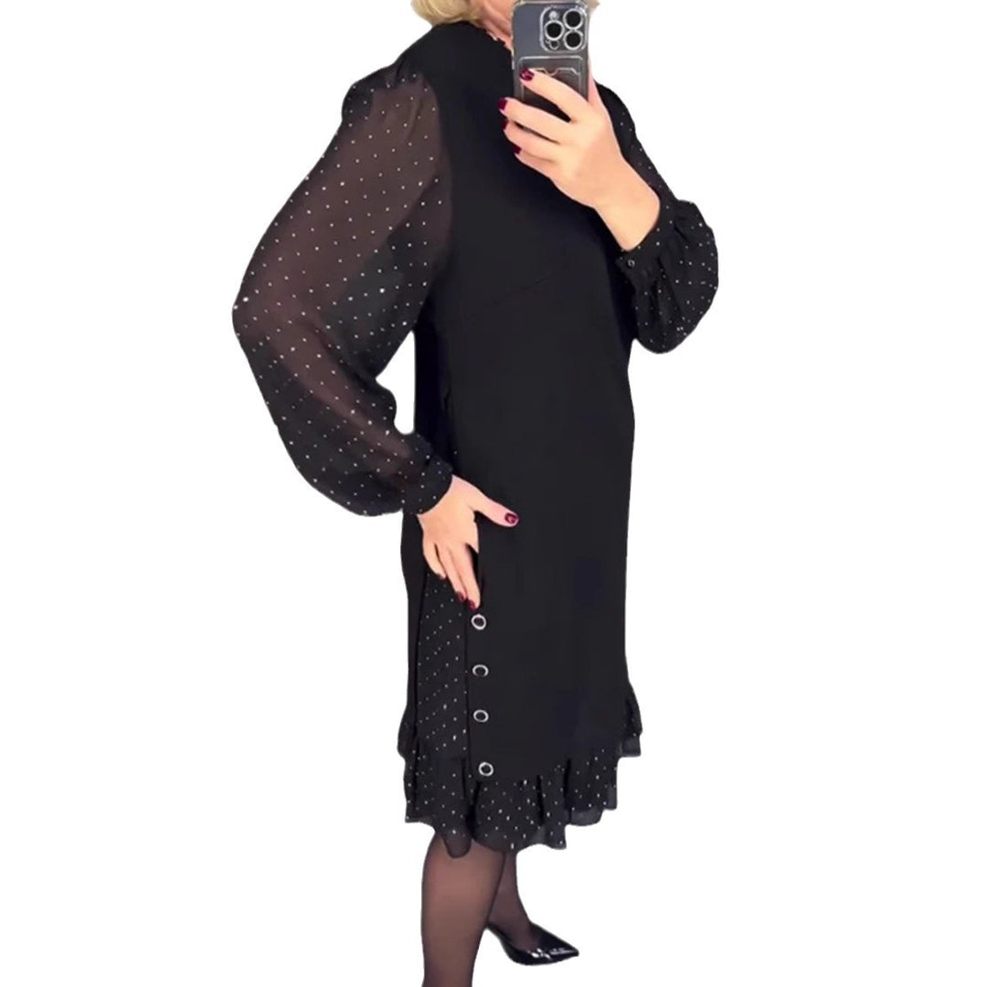 Dame kjole med transparente puffærmer og flæsekant Stilla