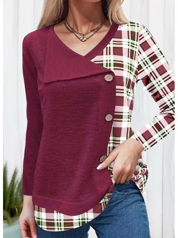 Dame Casual og stilfuld top med ternet mønster og knapdetaljer Stilla