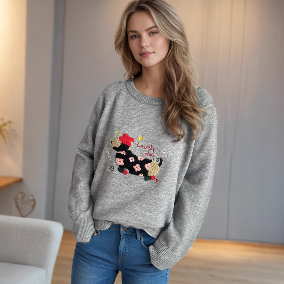 Kvindernes legesyge sweatshirt med unikt dyremotiv og blomsterbroderi Stilla