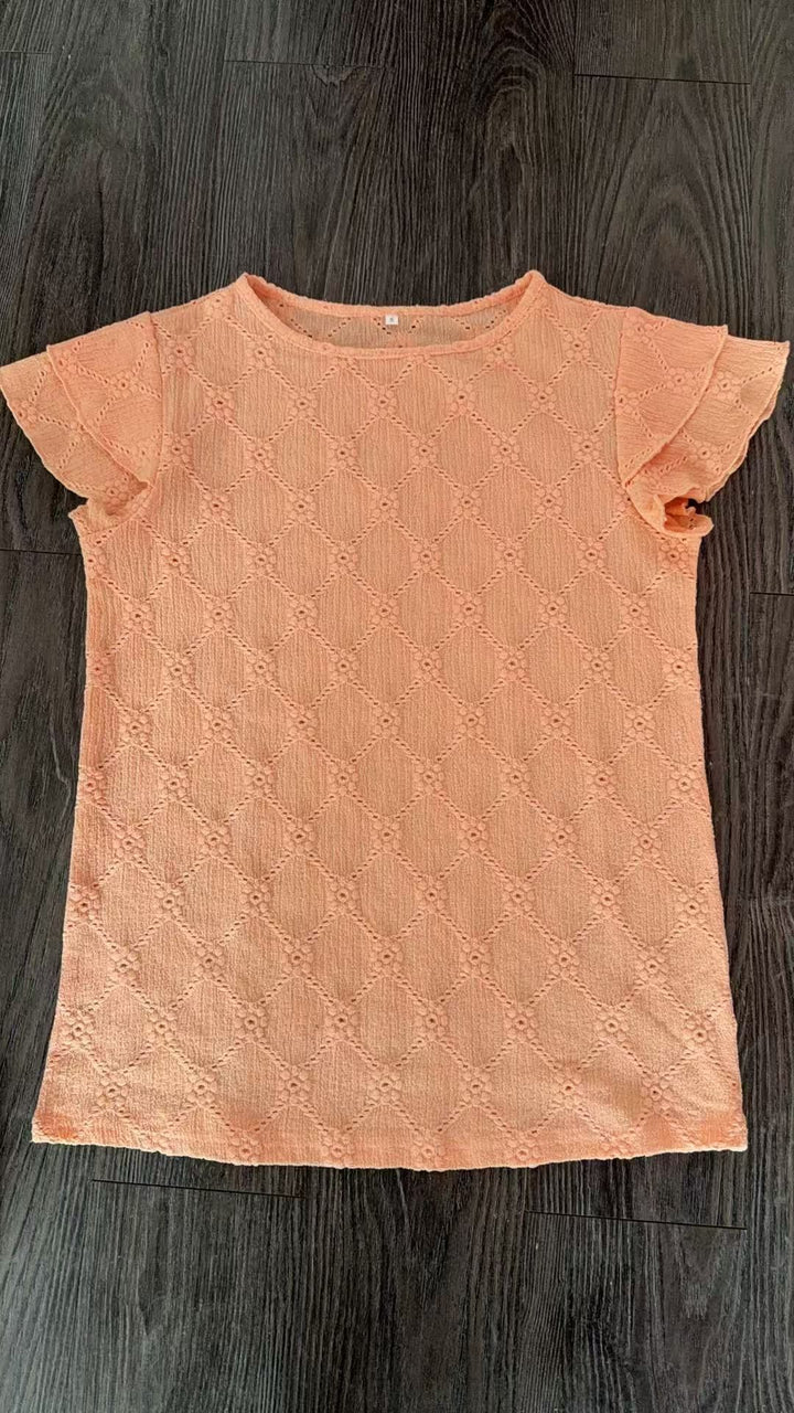 Dame Hemmelige Strikbluse med elegante Ruffleærmer og hulmønster Stilla