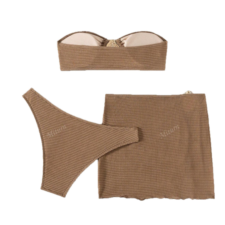 Dame bandeau bikini sæt med dekorativt indpaknings nederdel Skovae