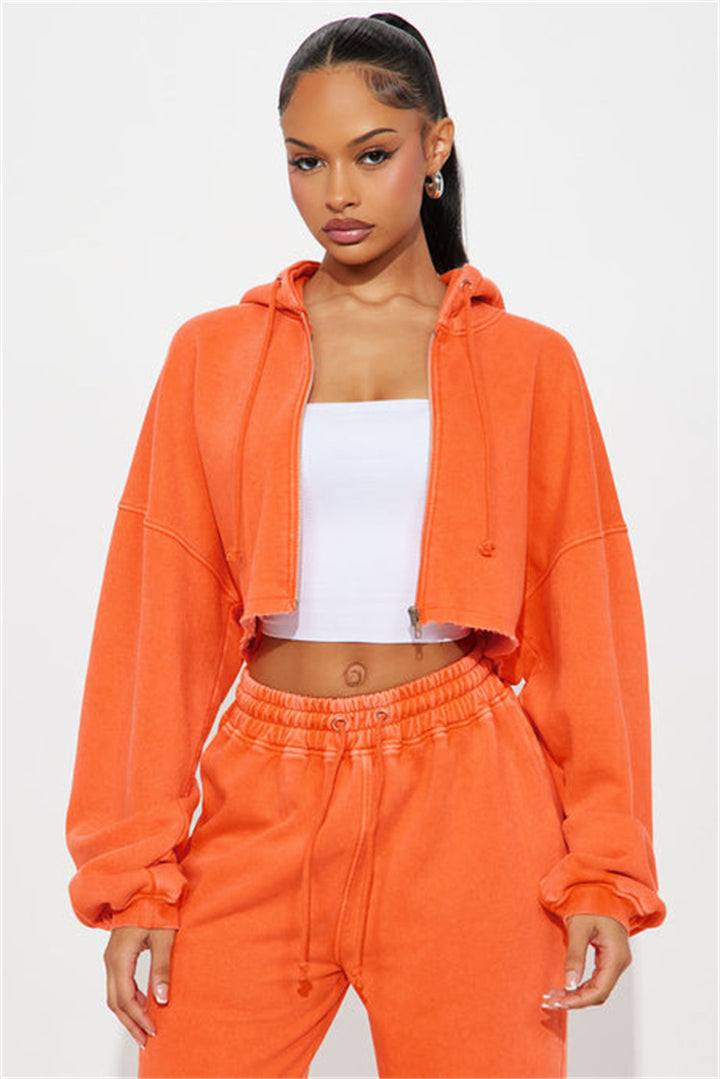 Kvinder casual cropped hoodie og brede joggebukser sæt Skovae