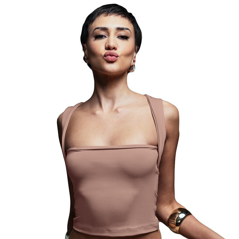 Damer moderne Crop-Top med smalle stropper og tætsiddende snit Skovae