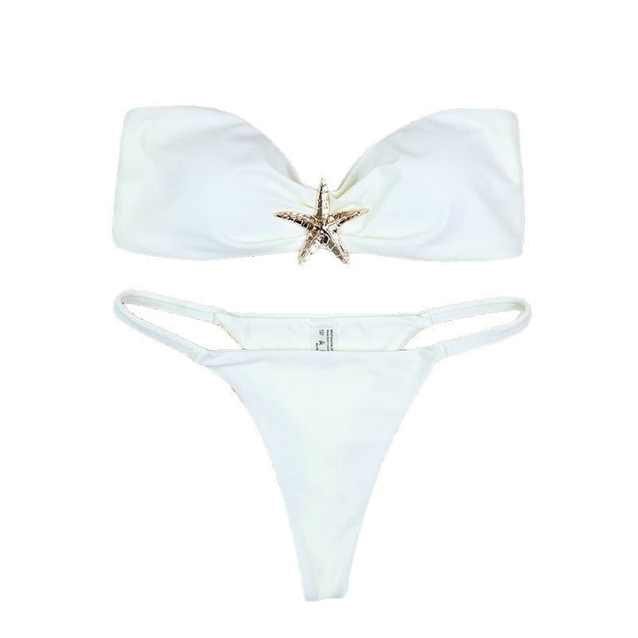 Dame Bandeau-Bikini-Sæt med dekorativt muslingedetalje Stilla