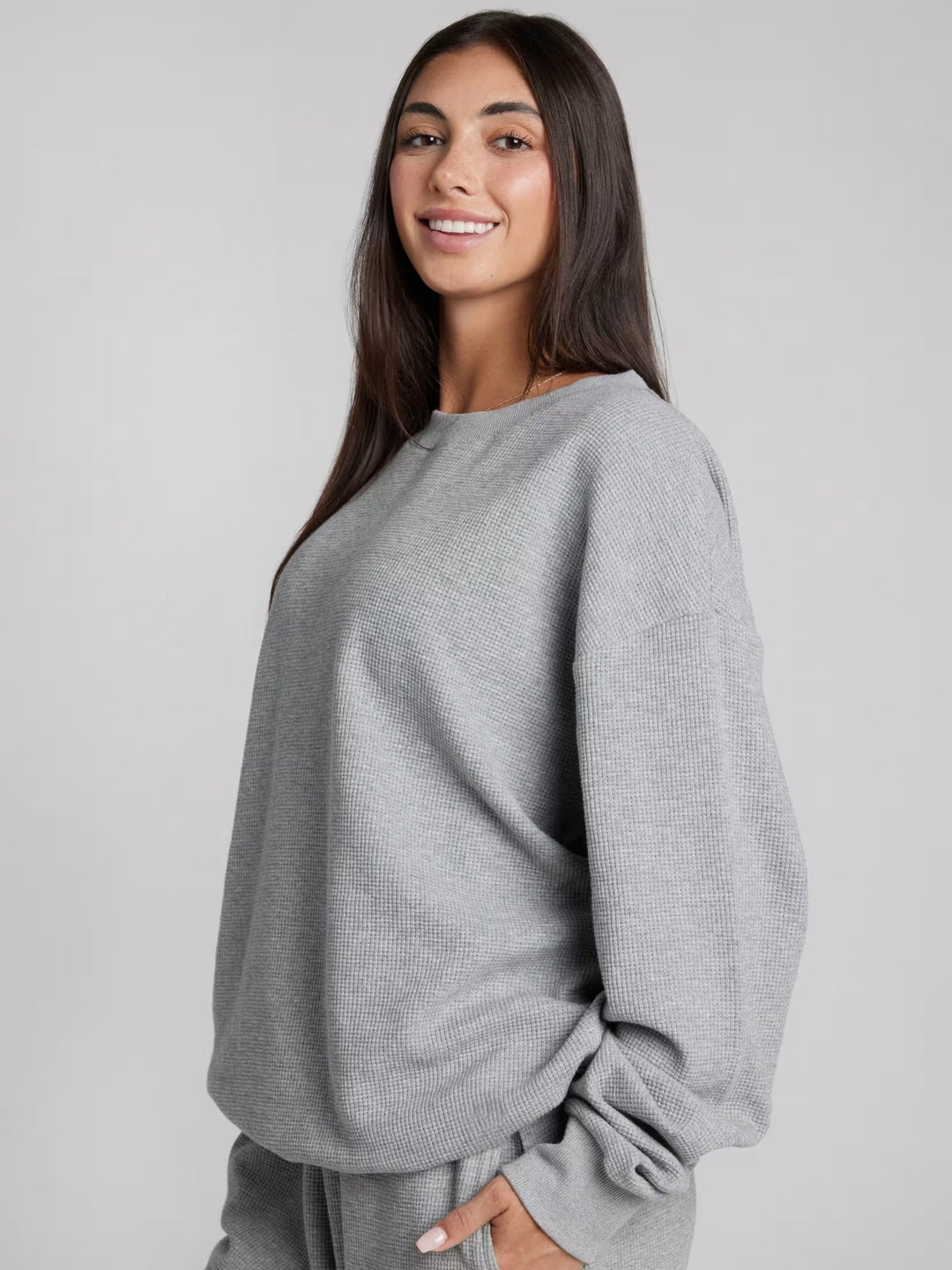 Kvinders afslappede sweatshirt med stort vaffelmønster og komfortable manchetter Skovae