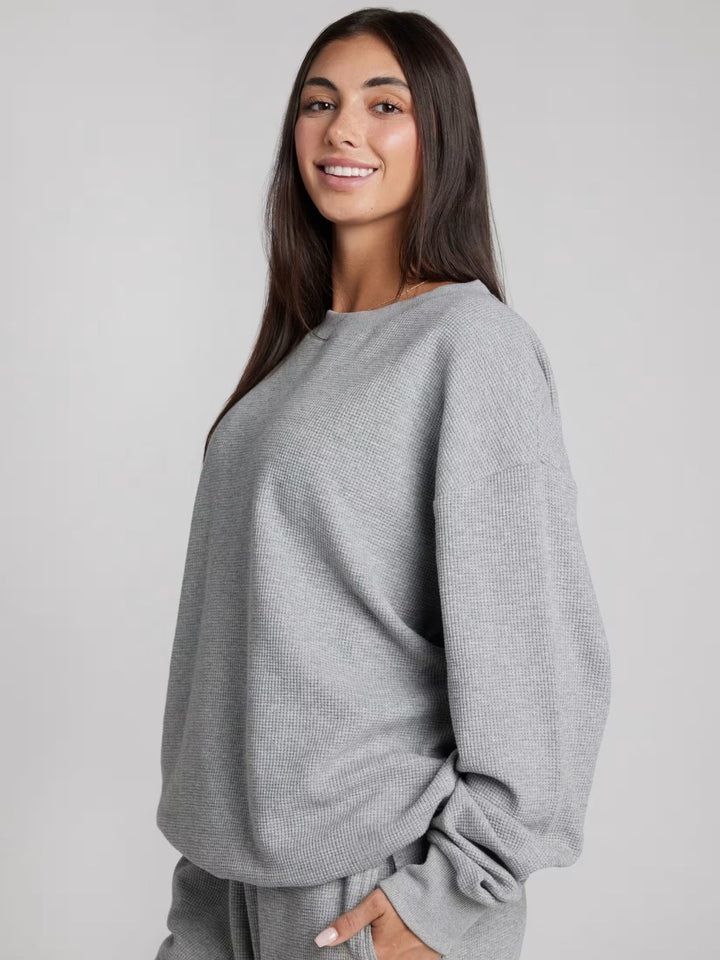 Kvinders afslappede sweatshirt med stort vaffelmønster og komfortable manchetter Skovae