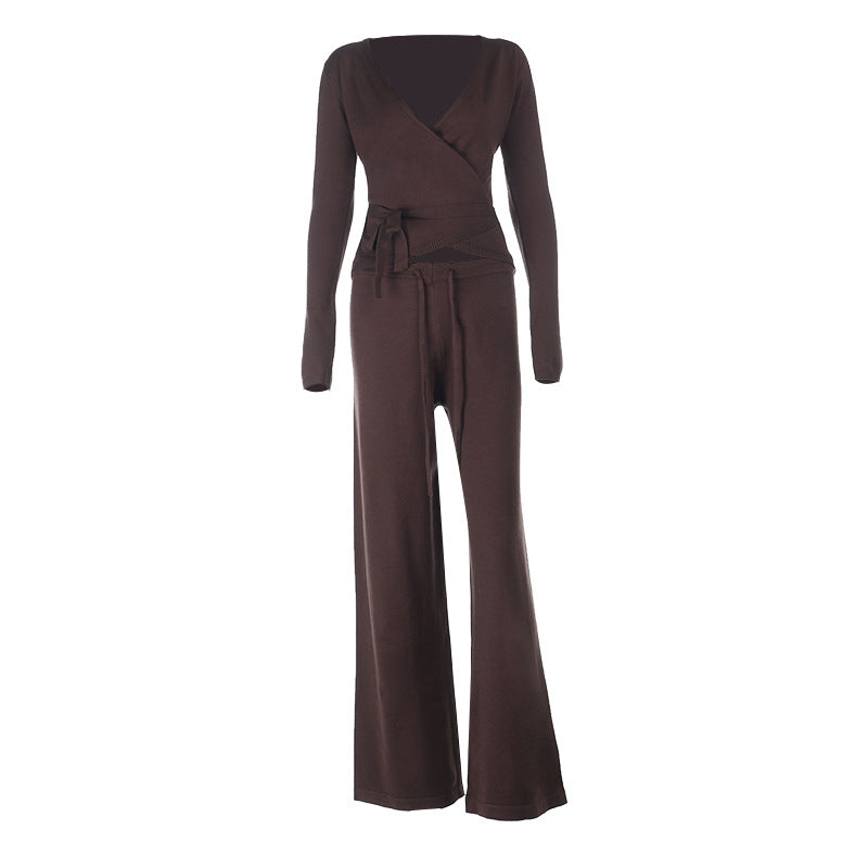 Damer løs jumpsuit med omslag design og lange ærmer Skovae