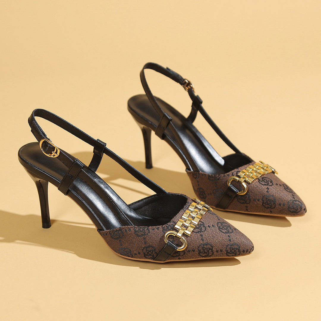 Dame elegante spids Slingback-hæle med kædeaccent Stilla