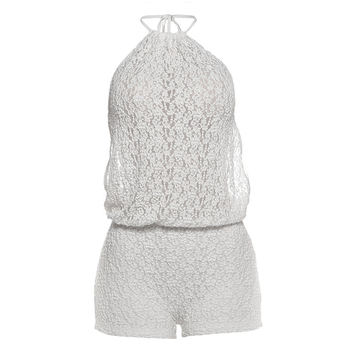Dame afslappet jumpsuit i gennemsigtigt stof med blomstermotiv Skovae