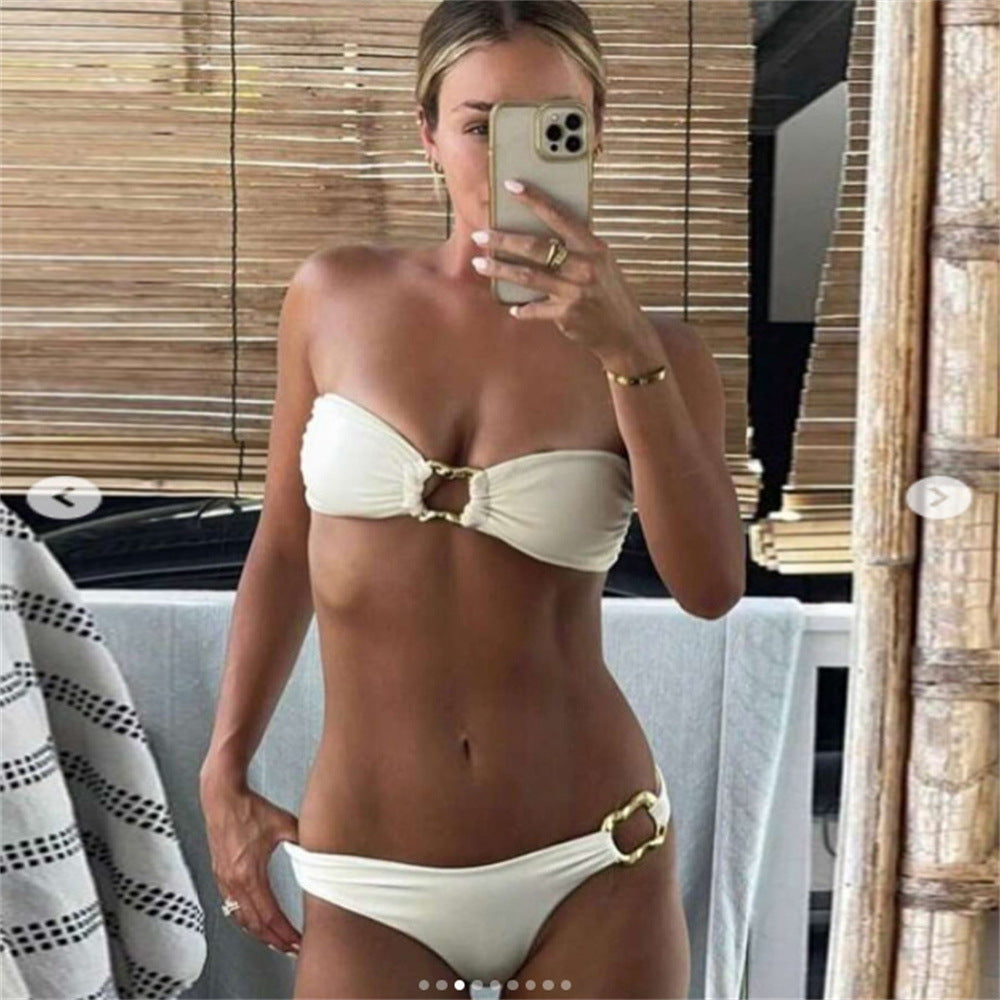Dame Luksuriøs Bandeau-Bikini med dekorative Ringe Skovae