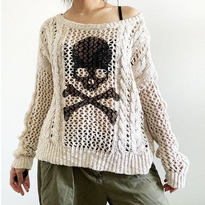 Dame Oversized Dødningehoved Strikpullover Stilla