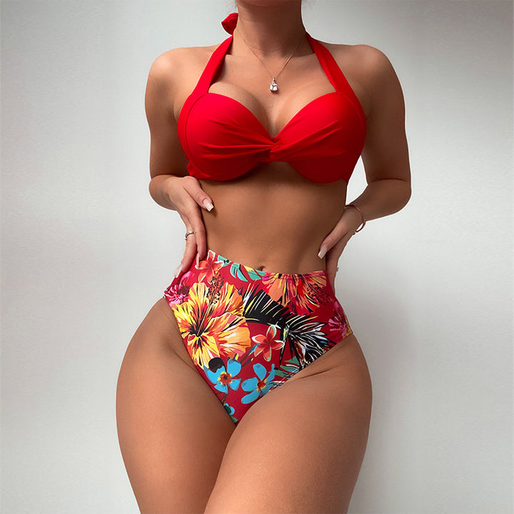 Dame bikini-sæt med knudeformet bustier og højskåret trusser Stilla