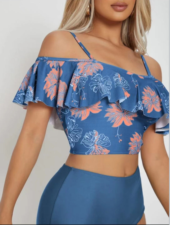 Dame bluseoverdel med flæser og blomsterprint Stilla