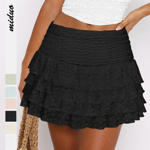 Dame volanter shorts med flere lag og elastisk talje Stilla