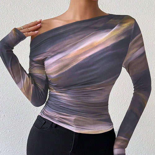 Dame Off-Shoulder Kunstnerisk Print Top Stilla