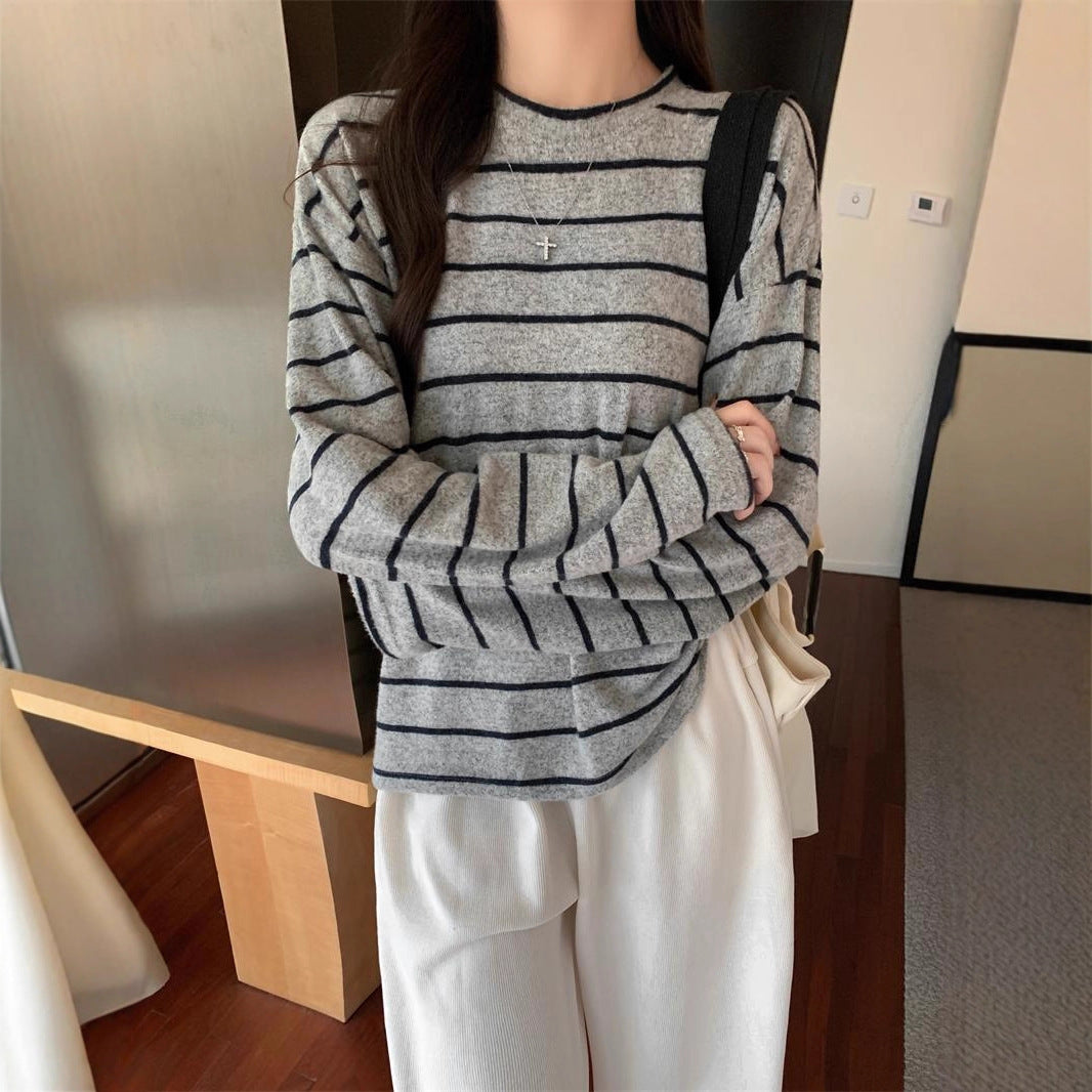 Kvinders afslappede langærmet skjorte med fashionable stribet look Stilla