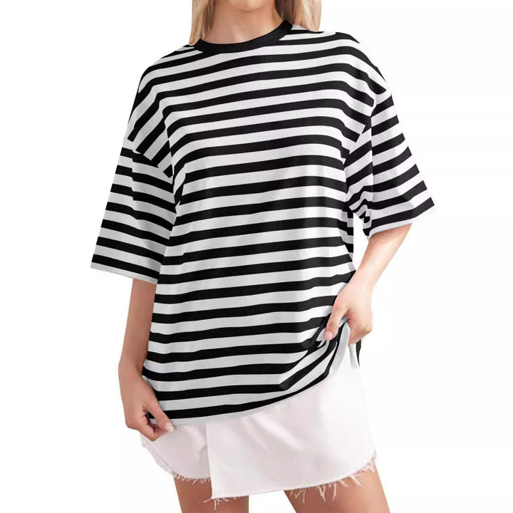 Dame Oversized stribet T-shirt med rund halsudskæring og korte ærmer Stiila