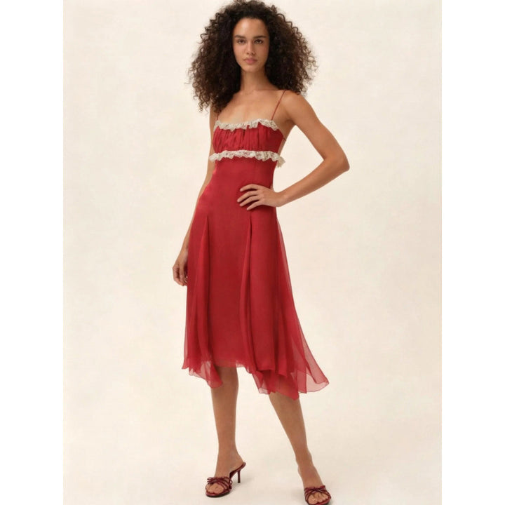 Damen Fließendes Midi-Kleid mit raffinierten Rüschendetails Skovae