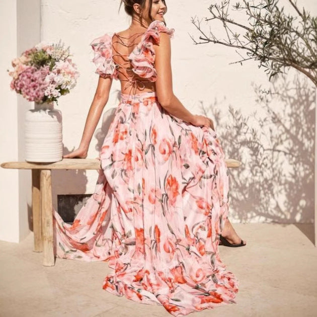 Femme Floral Ryscher Cut-Out Maxi Kjole Stilla