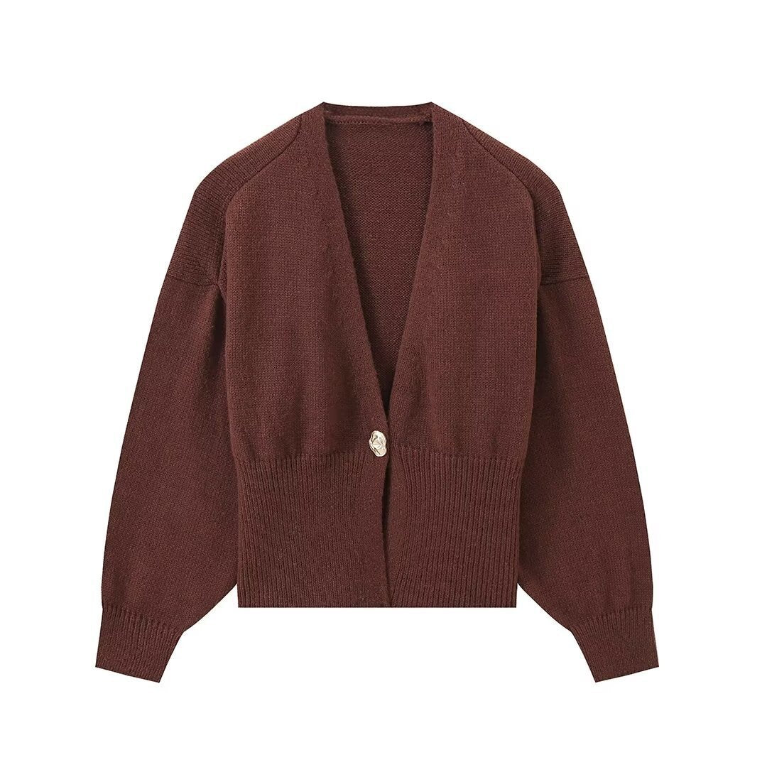 Femme Strikknap cardigan med ribbede manchetter Stilla