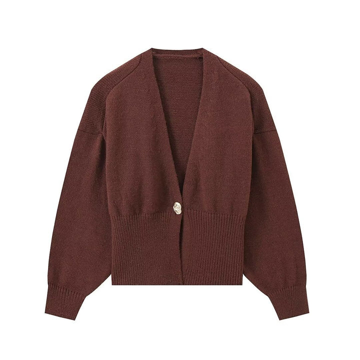 Femme Strikknap cardigan med ribbede manchetter Stilla