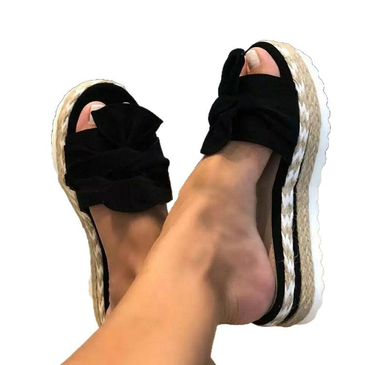 Dame Plateau-sandaler med charmerende sløjfe-design og moderne jute-sål Stilla