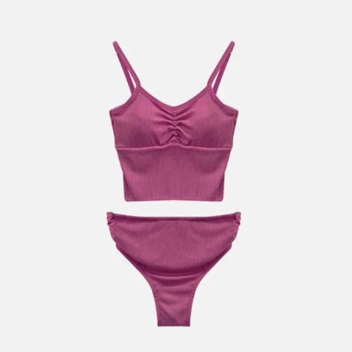 Dame sporty cropped bikini-sæt med rynk og højt trusser Stilla