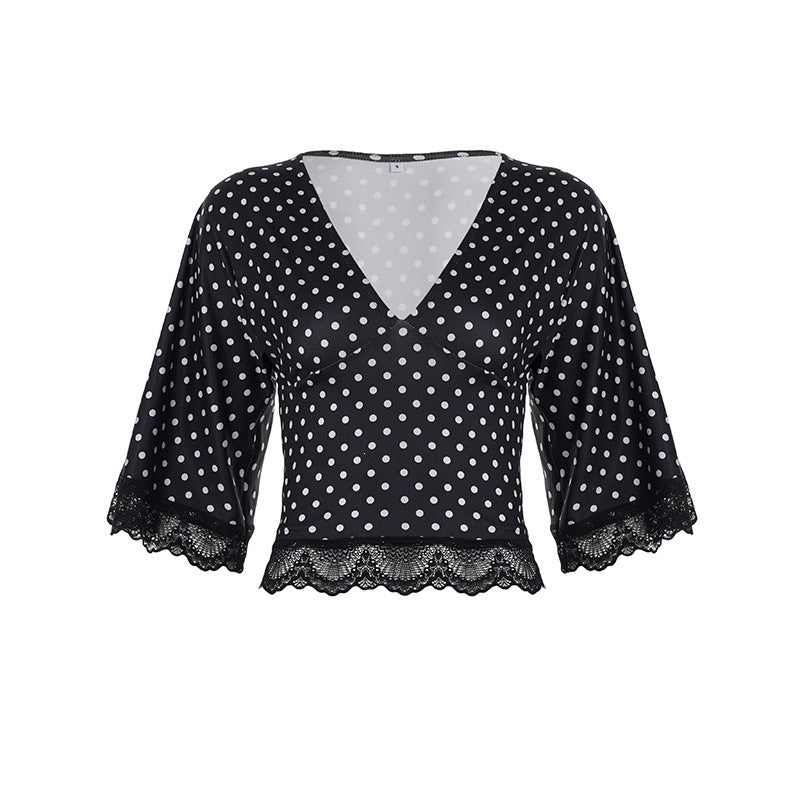 Dame Elegant Bluse med Volantærmer og Spids Afslutning Skovae