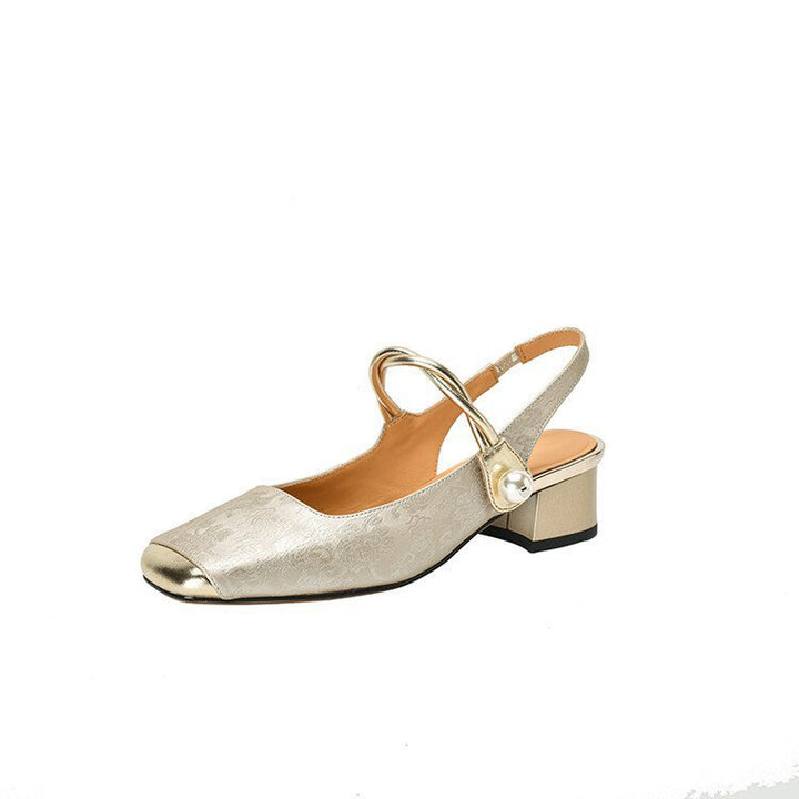 Dame Slingback-pumps med dekorativ perle-detail og elegant blokhæl Stilla
