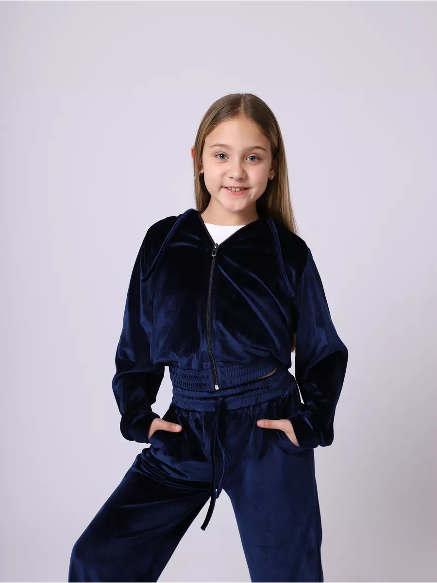 Kvinders Velour Sweat Suit med Hætte og Elastisk Livlinje Skovae